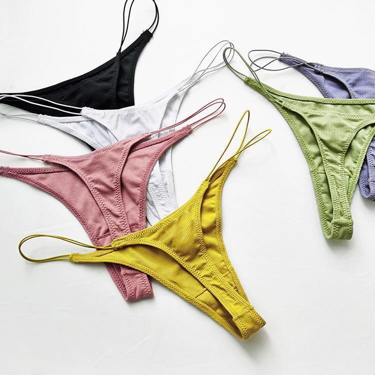 E) 6 Pack G-String Thongs for Women Cotton Panties Stretch T-back Tangas Low Rise Hipster Sexy Underwear S-XL